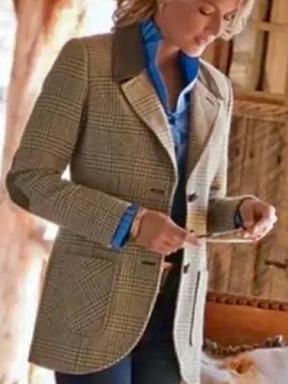 Soft Surroundings Plaid Blazer in Tan and Brown with Hints of Blue